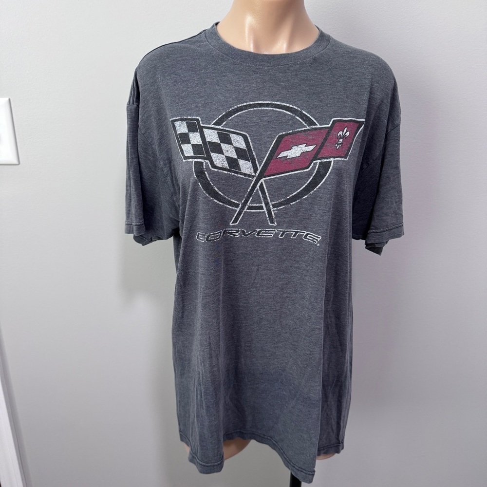 Corvette General Motors Car Flag Racing Graphic T-shirt Large Gray